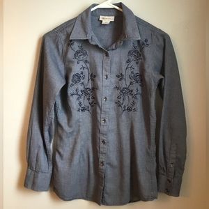 Ariat Blue Embroidered Long Sleeve Fitted Button Down Shirt
